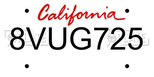 8VUG725 California License Plate