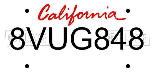 8VUG848 California License Plate