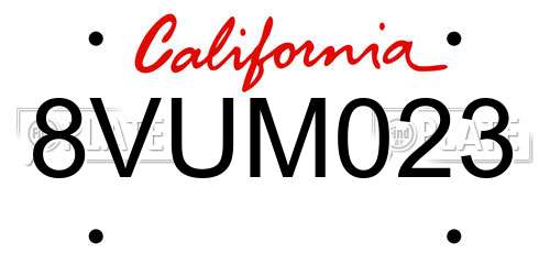 8VUM023 California License Plate
