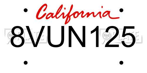 8VUN125 California License Plate