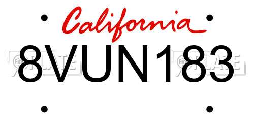 8VUN183 California License Plate