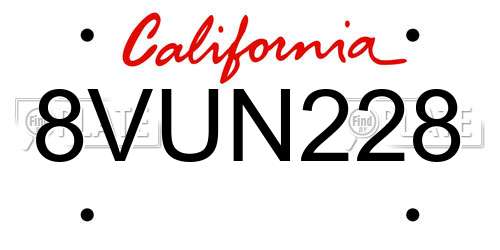 8VUN228 California License Plate