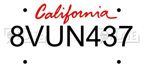 8VUN437 California License Plate