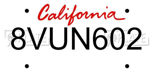8VUN602 California License Plate