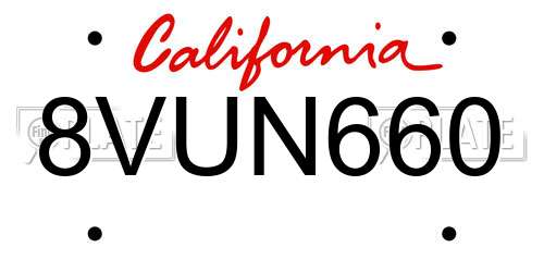 8VUN660 California License Plate