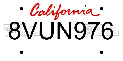 8VUN976 California License Plate