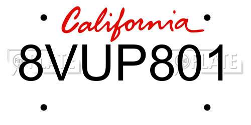 8VUP801 California License Plate