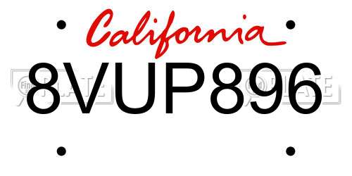 8VUP896 California License Plate