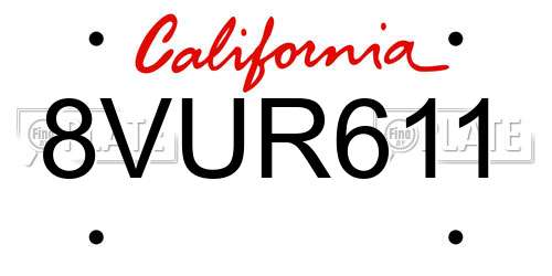 8VUR611 California License Plate