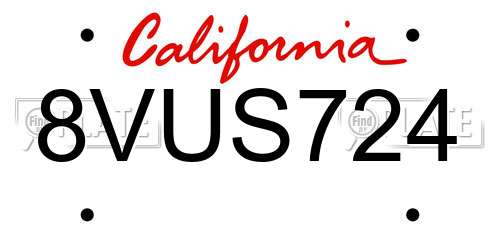 8VUS724 California License Plate