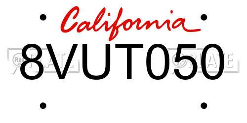 8VUT050 California License Plate