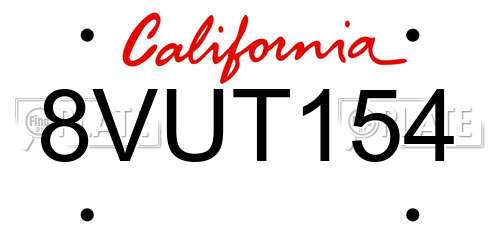 8VUT154 California License Plate