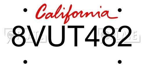8VUT482 California License Plate