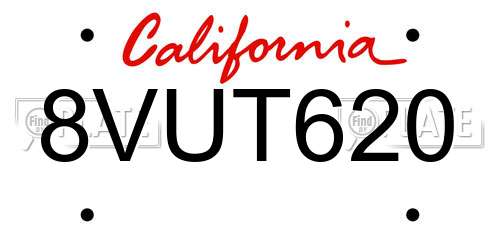 8VUT620 California License Plate