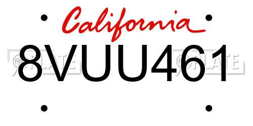 8VUU461 California License Plate