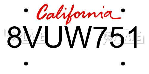 8VUW751 California License Plate