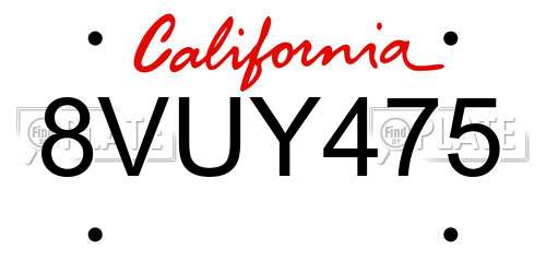8VUY475 California License Plate