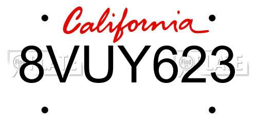 8VUY623 California License Plate