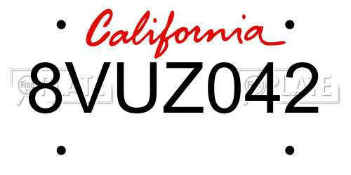 8VUZ042 California License Plate
