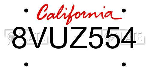 8VUZ554 California License Plate