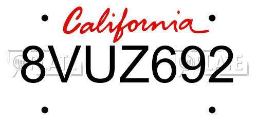 8VUZ692 California License Plate