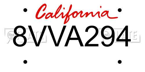 8VVA294 California License Plate