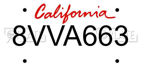 8VVA663 California License Plate