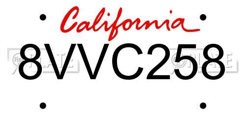 8VVC258 California License Plate