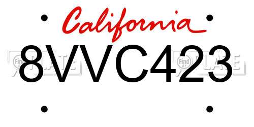 8VVC423 California License Plate