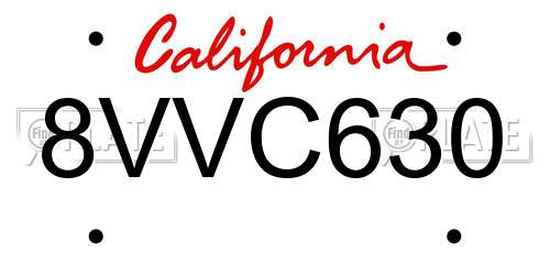8VVC630 California License Plate