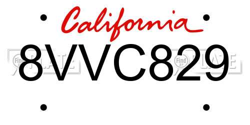 8VVC829 California License Plate