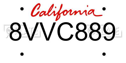 8VVC889 California License Plate