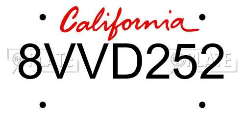 8VVD252 California License Plate