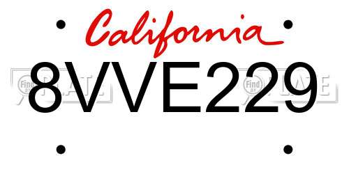 8VVE229 California License Plate