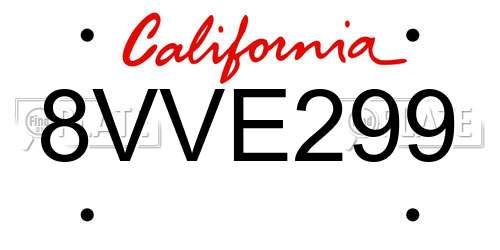 8VVE299 California License Plate