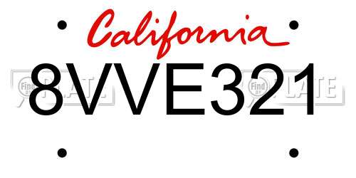 8VVE321 California License Plate