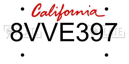 8VVE397 California License Plate