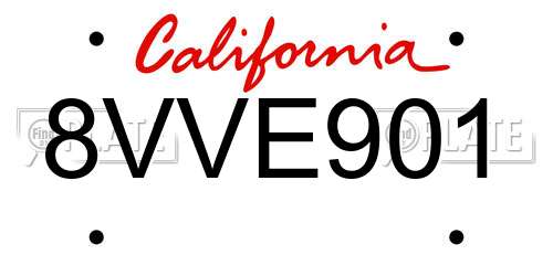 8VVE901 California License Plate