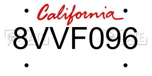 8VVF096 California License Plate