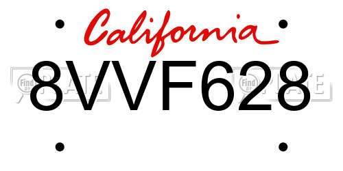 8VVF628 California License Plate