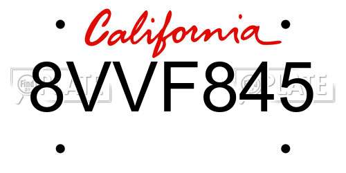 8VVF845 California License Plate