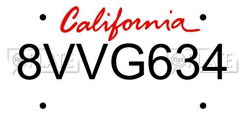 8VVG634 California License Plate