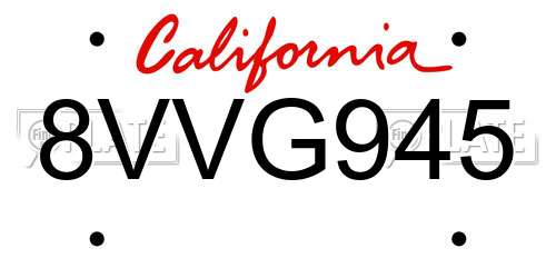 8VVG945 California License Plate