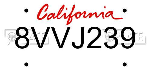 8VVJ239 California License Plate