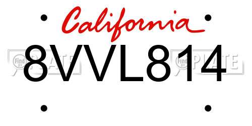 8VVL814 California License Plate