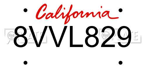 8VVL829 California License Plate