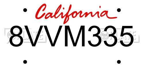 8VVM335 California License Plate