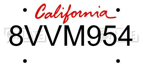 8VVM954 California License Plate