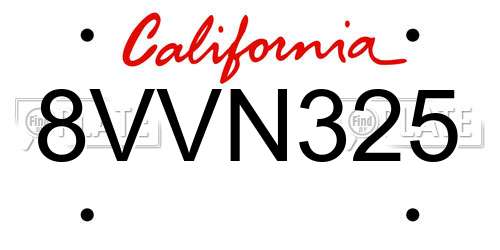 8VVN325 California License Plate