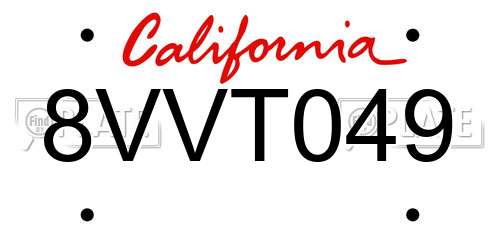 8VVT049 California License Plate